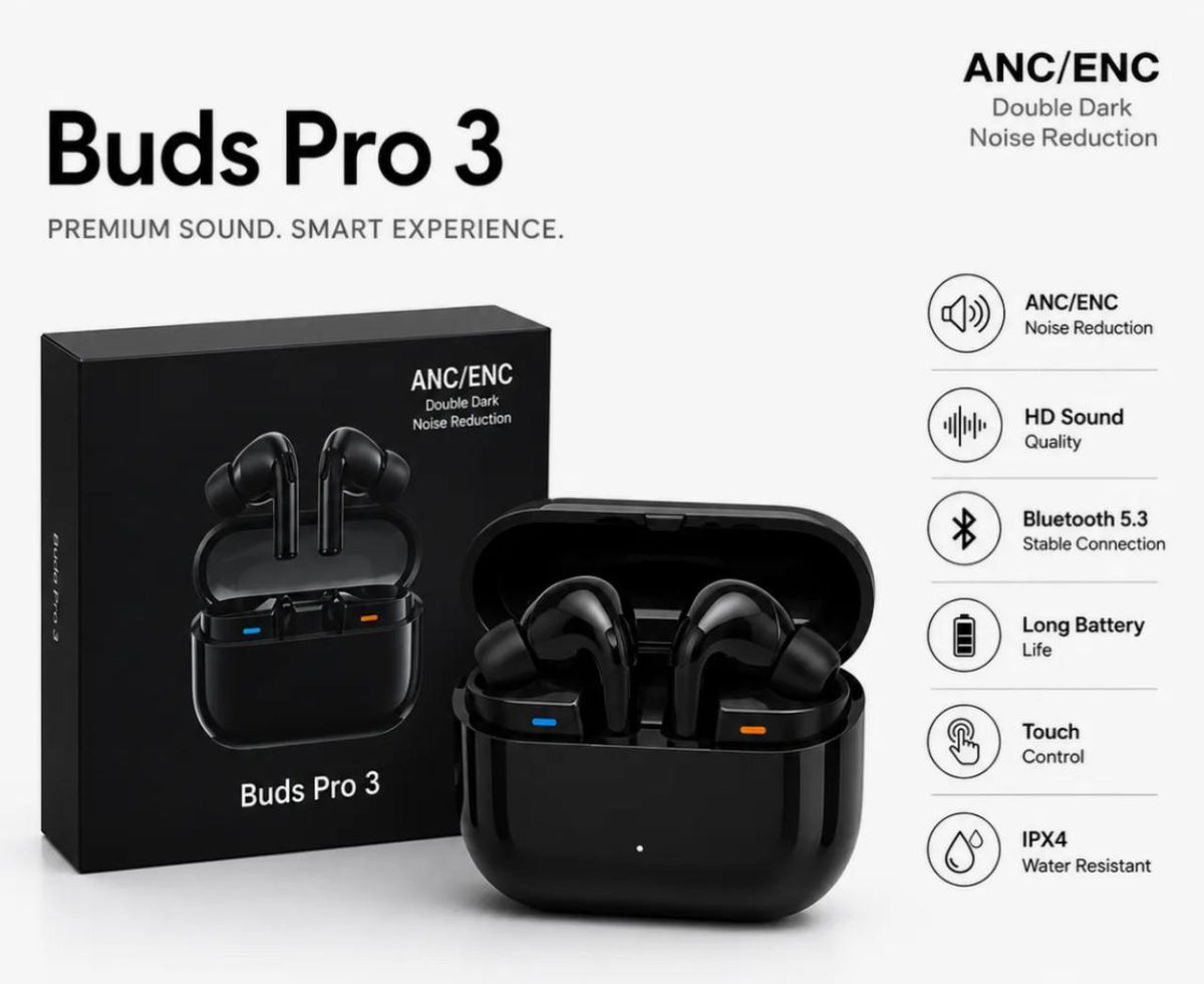 Buds Pro 3 Wireless Earbuds Black Edition | ANC ENC Noise Cancellation | Bluetooth 5.3 | Touch Control | HD Stereo Sound | Long Battery Life