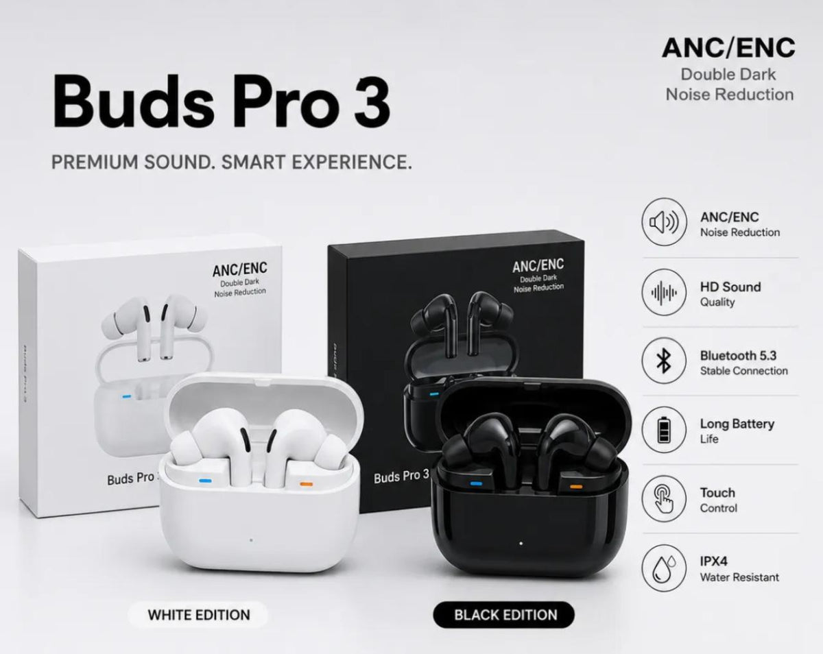 Buds Pro 3 Wireless Earbuds Black Edition | ANC ENC Noise Cancellation | Bluetooth 5.3 | Touch Control | HD Stereo Sound | Long Battery Life