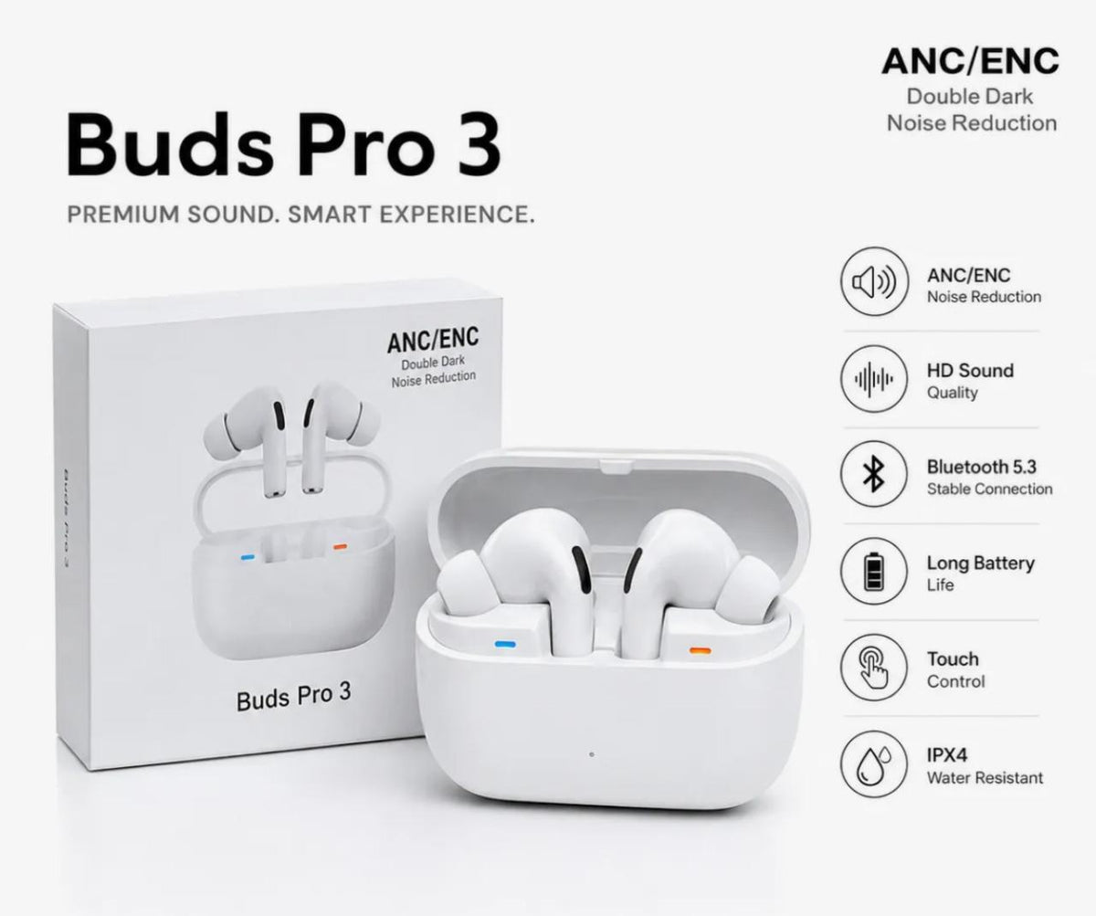 Buds Pro 3 Wireless Earbuds Black Edition | ANC ENC Noise Cancellation | Bluetooth 5.3 | Touch Control | HD Stereo Sound | Long Battery Life